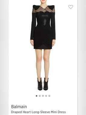 Balmain Black Draped Heart Sequin Mini Dress